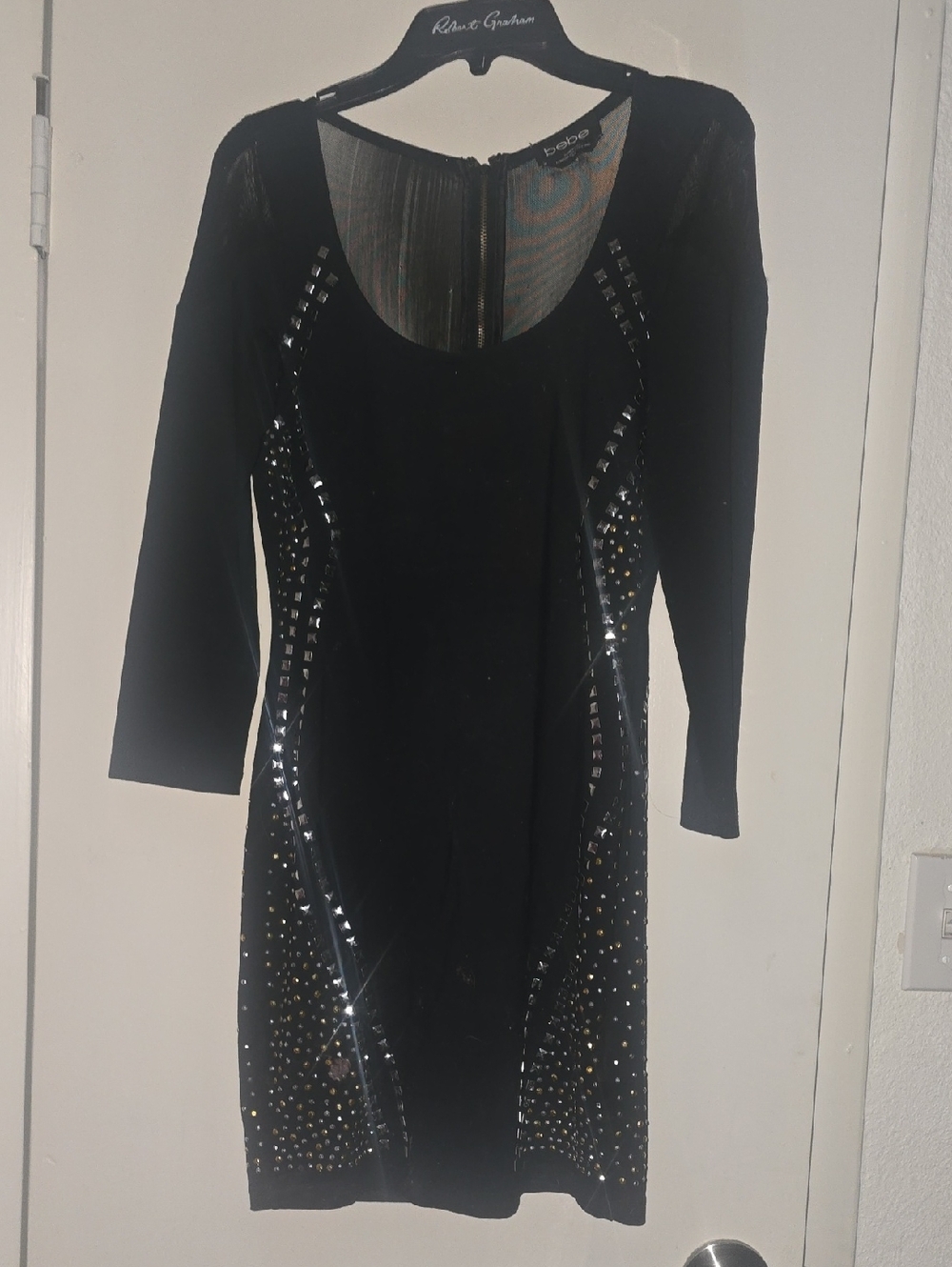 bebe Black Studded Mini Sheath Dress